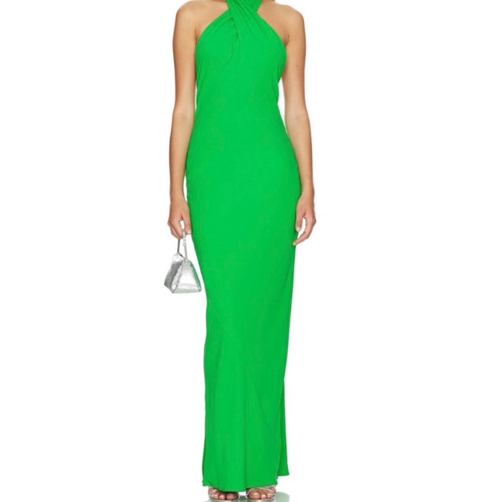 Amanda Uprichard Neon Green Halter Maxi Dress